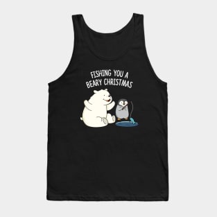 Fishing You A Beary Christmas Cute Polar Bear Pun Tank Top